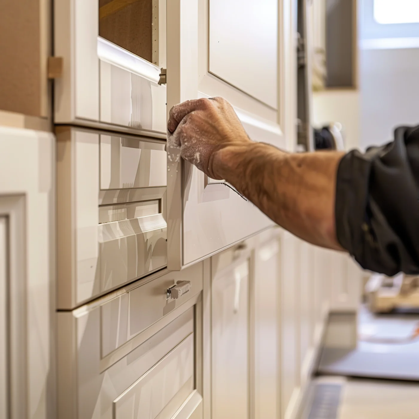 Careful adjustment of custom cabinet hardware during installation